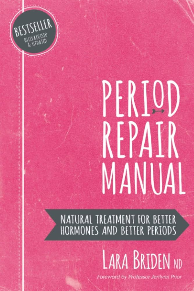 Okładka książki Period Repair Manual, biały napis tytułowy na różowym tle